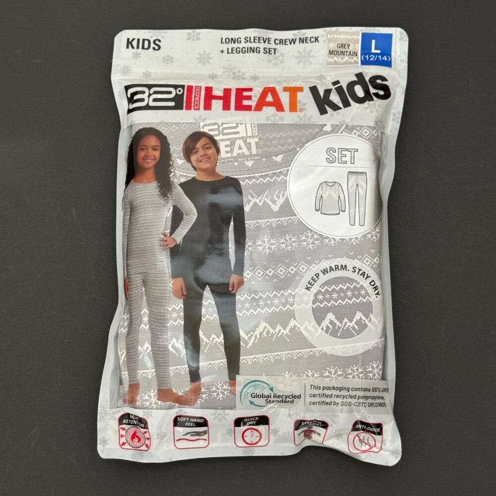 32 Degrees Kids' Gray Heat Set - L (12/14) NWT